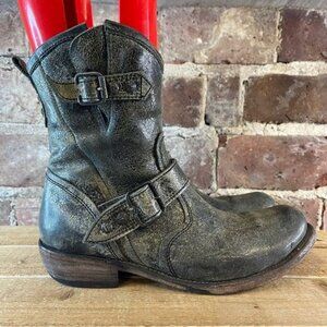 Liberty Black Studded Mid-Calf Moto Boot Leather Distressed Sz 9.5